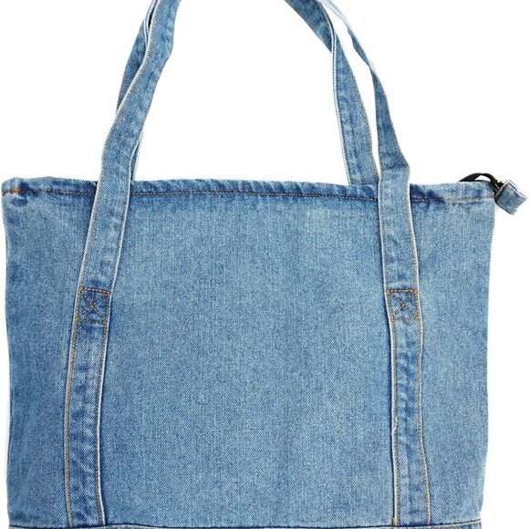 Denim Tote Bag Casual Style Lightweight Classic Retro Travel Shopper Shoulder Ha - Picture 1 of 5